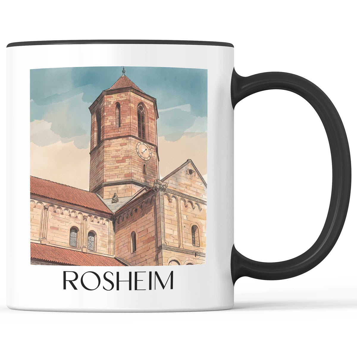Rosheim Kaffeebecher - Route des Vins d'Alsace - Frankreich Becher - Kaffeetasse im Aquarell Stil