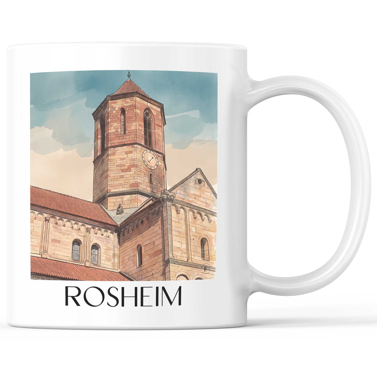 Rosheim Kaffeebecher - Route des Vins d'Alsace - Frankreich Becher - Kaffeetasse im Aquarell Stil
