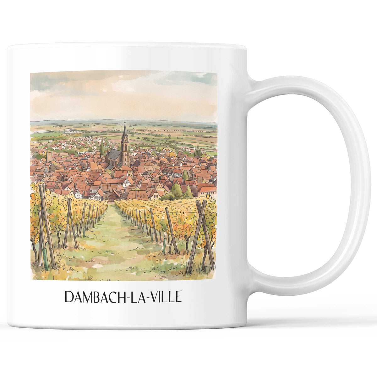 Dambach-la-Ville Kaffeebecher - Route des Vins d'Alsace - Frankreich Becher - Kaffeetasse im Aquarell Stil