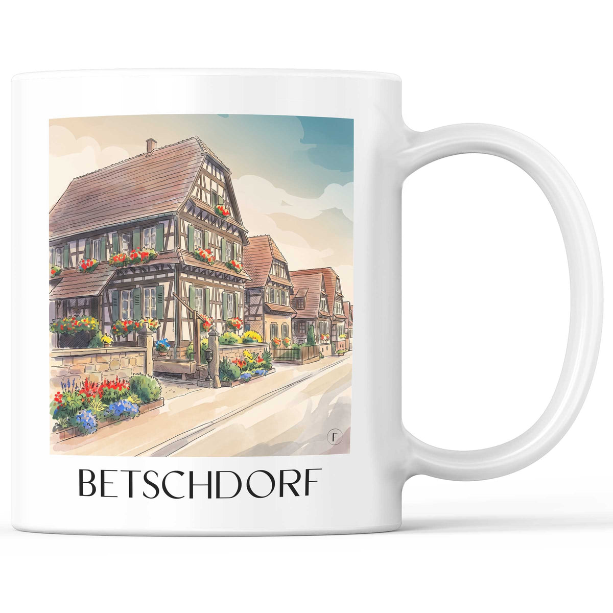 Betschdorf Kaffeebecher - Pays de Hanau - Frankreich Becher - Kaffeetasse im Aquarell Stil
