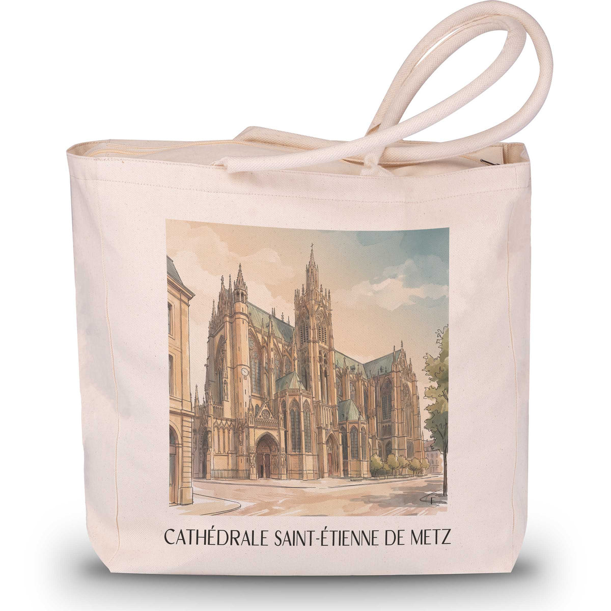 cathédrale-saint-étienne-metz-frankreich-einkaufstasche-aquarell
