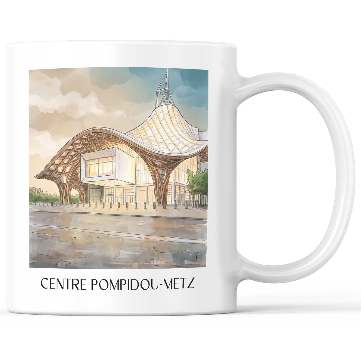 Centre Pompidou-Metz Kaffeebecher - Lothringen - Frankreich Becher - Kaffeetasse im Aquarell Stil