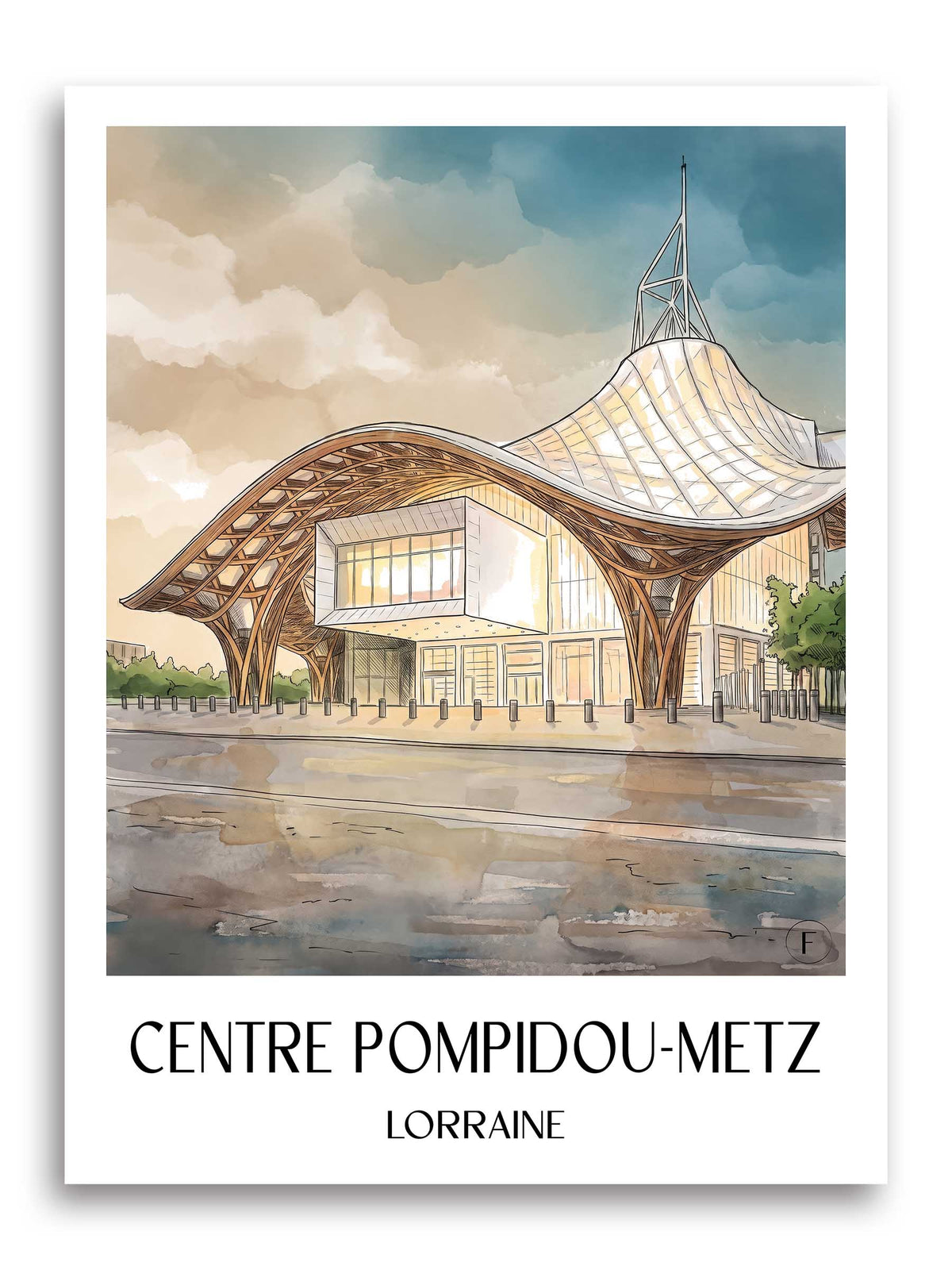 Centre Pompidou-Metz Poster - Lothringen - Frankreich Kunstdruck - Aquarell von A4 bis A1