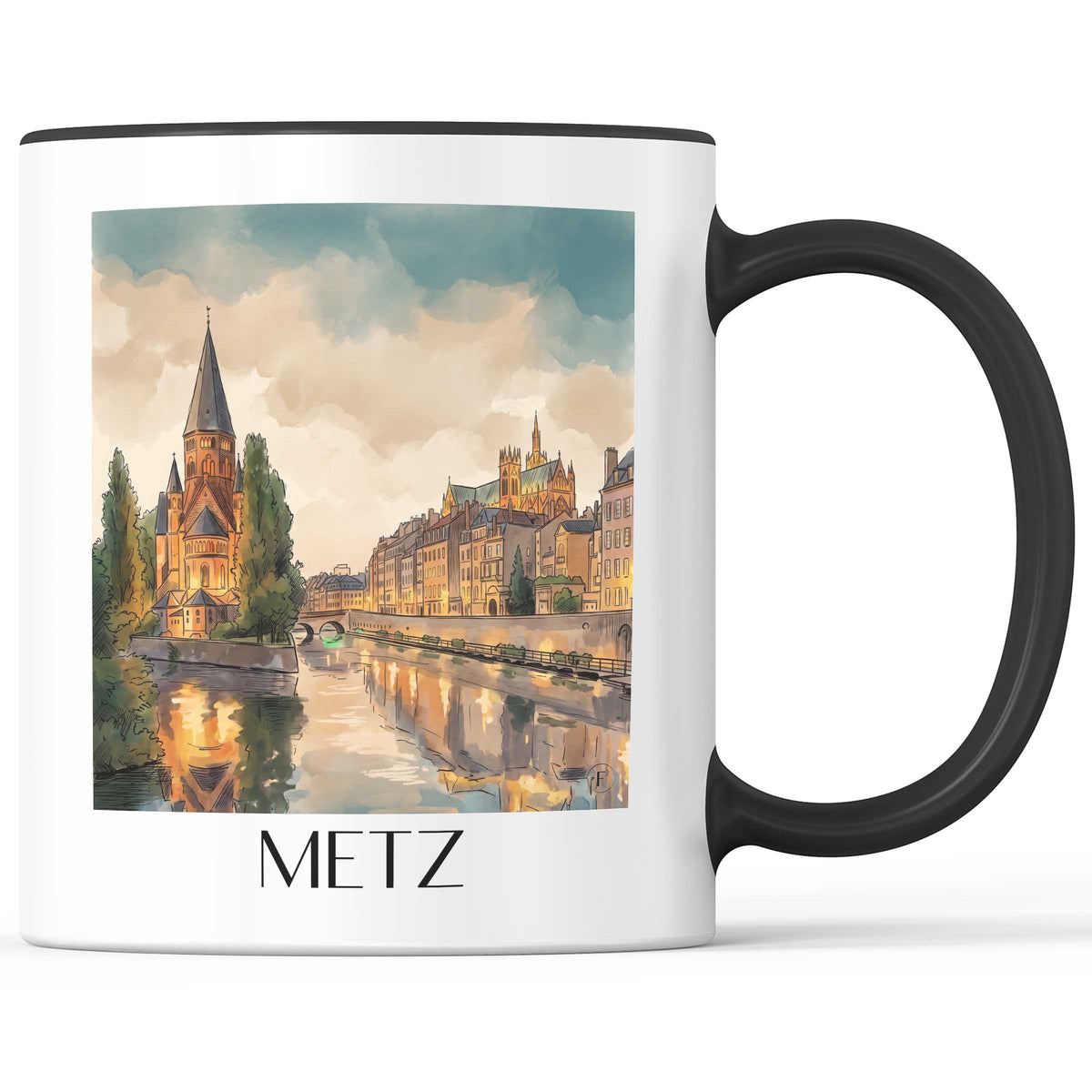 Metz Kaffeebecher - Lothringen - Frankreich Becher - Kaffeetasse im Aquarell Stil