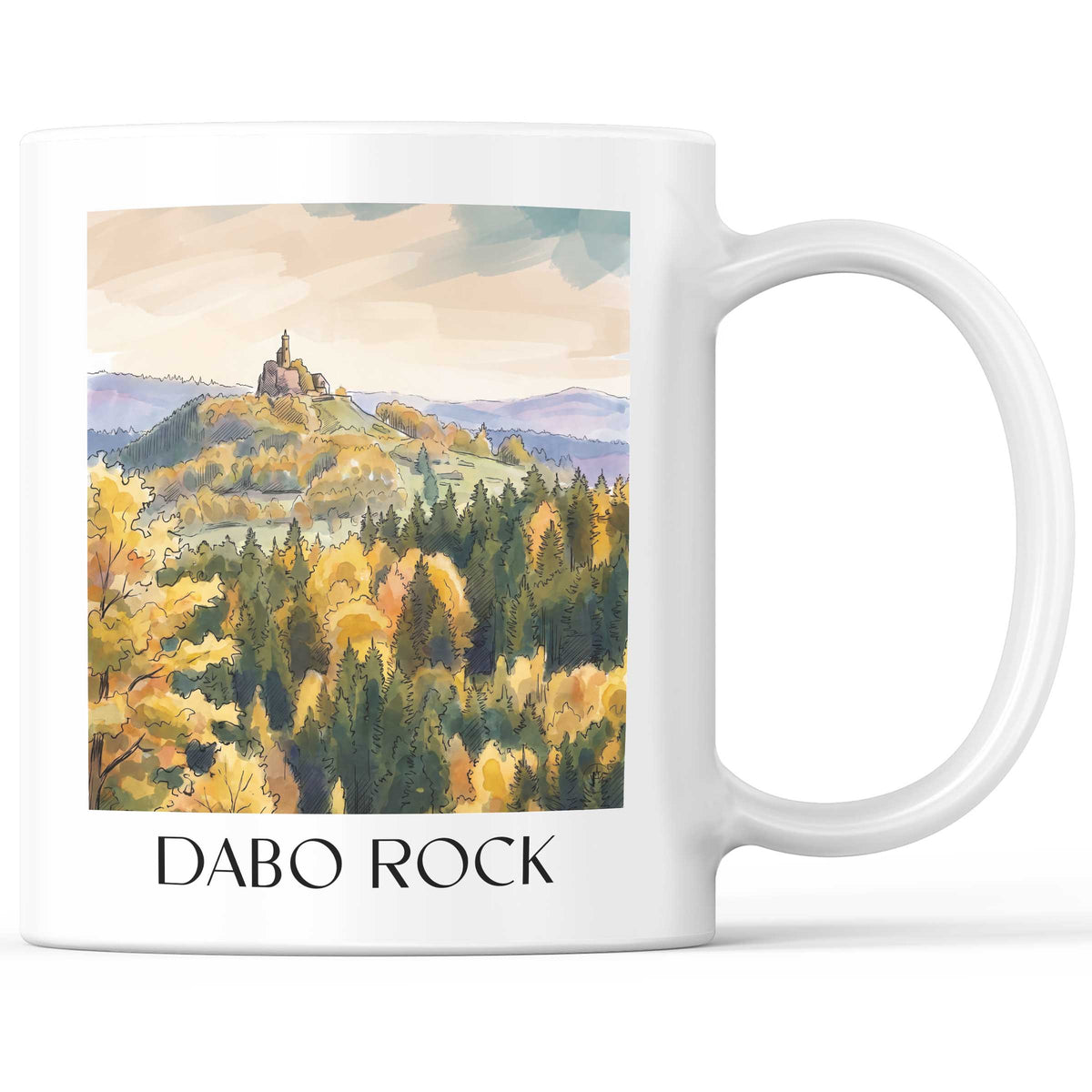 Rocher de Dabo Kaffeebecher - Moselle - Frankreich Becher - Kaffeetasse im Aquarell Stil