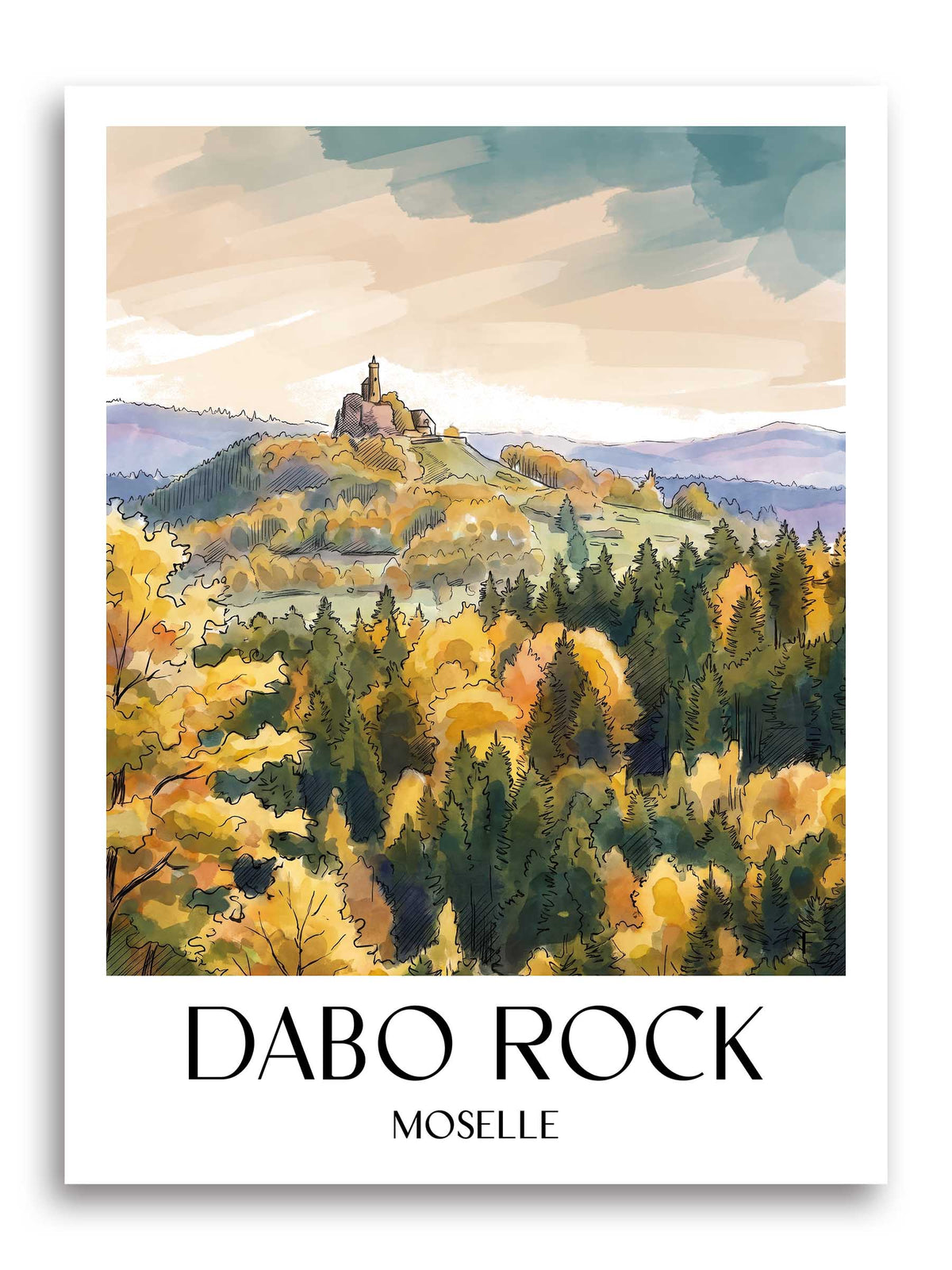 Rocher de Dabo Poster - Moselle - Frankreich Kunstdruck - Aquarell von A4 bis A1
