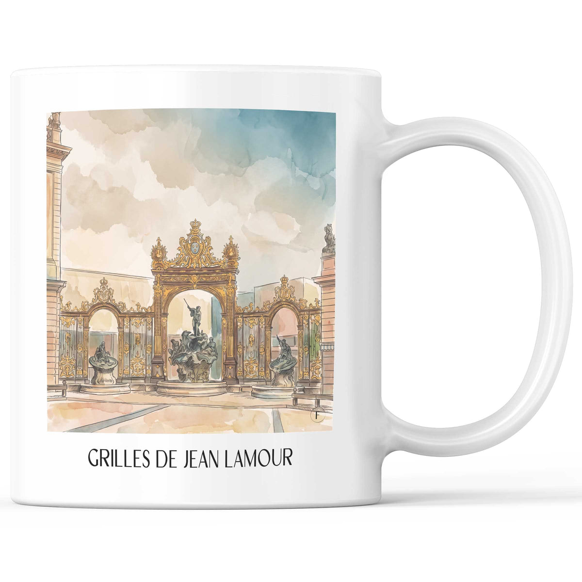 Grilles de Jean Lamour Kaffeebecher - Nancy - Frankreich Becher - Kaffeetasse im Aquarell Stil