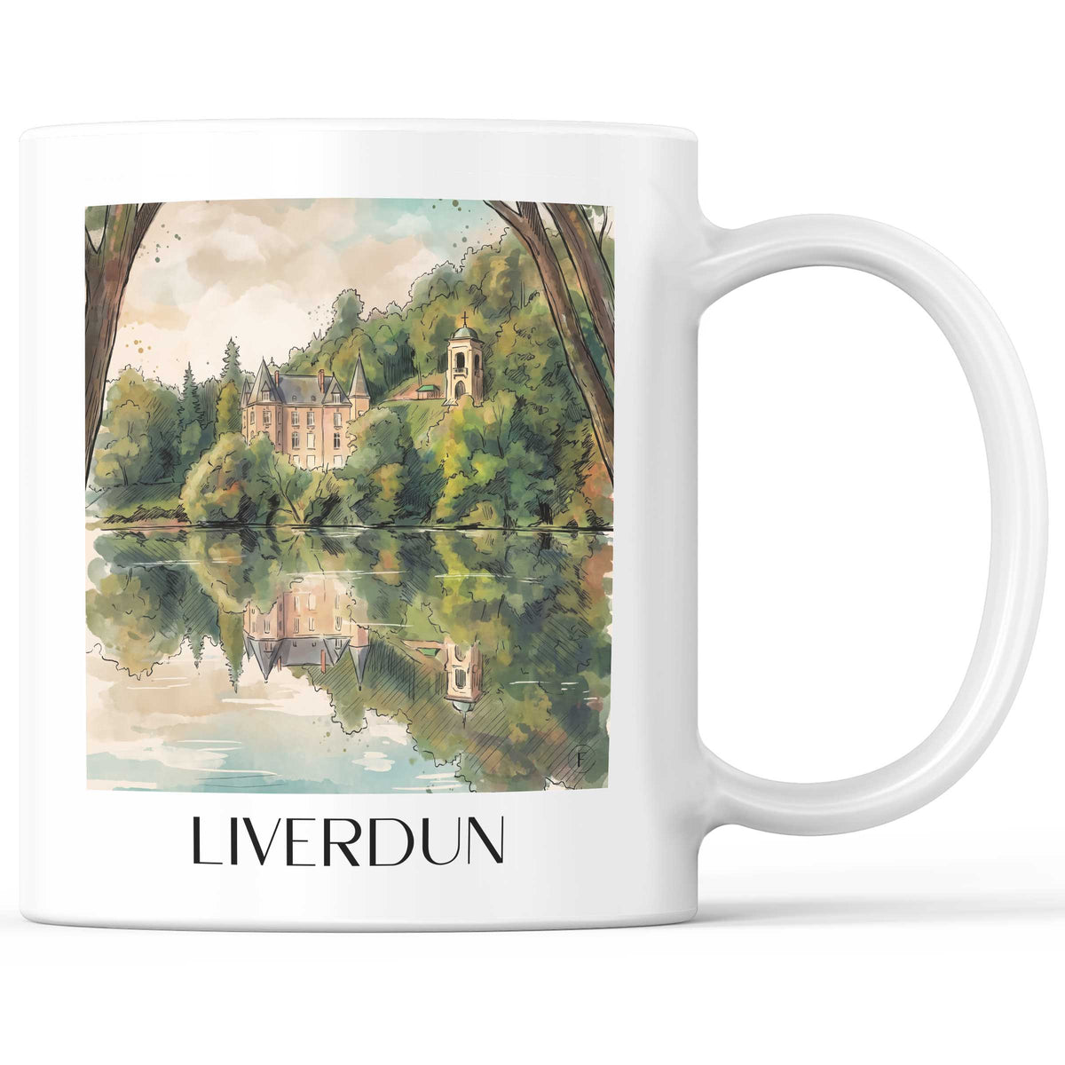 Liverdun Kaffeebecher - Vallée de la Moselle - Frankreich Becher - Kaffeetasse im Aquarell Stil
