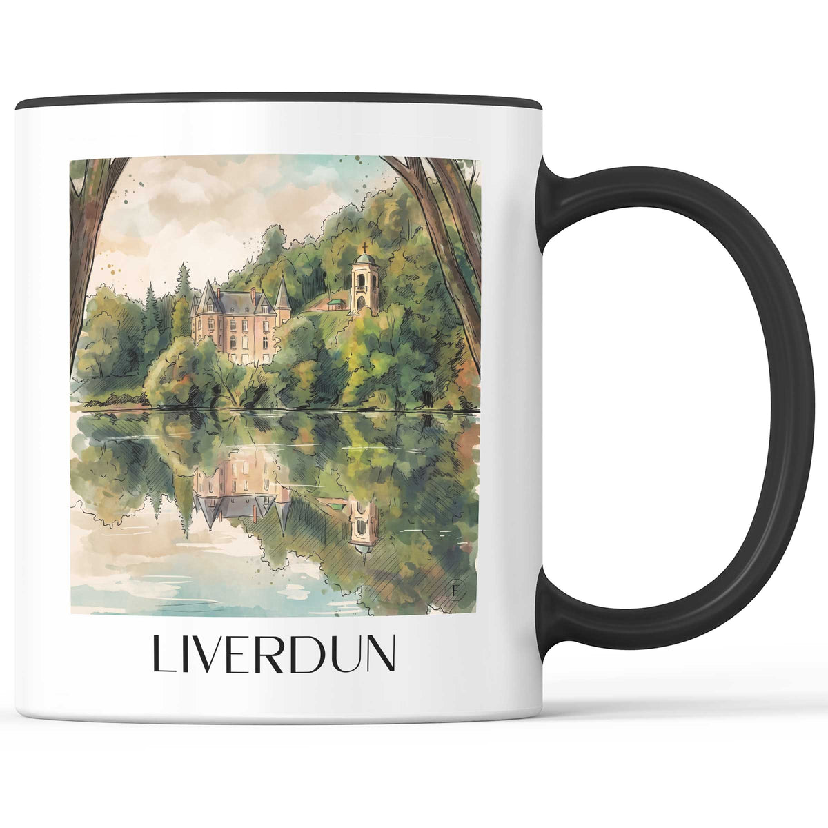 Liverdun Kaffeebecher - Vallée de la Moselle - Frankreich Becher - Kaffeetasse im Aquarell Stil