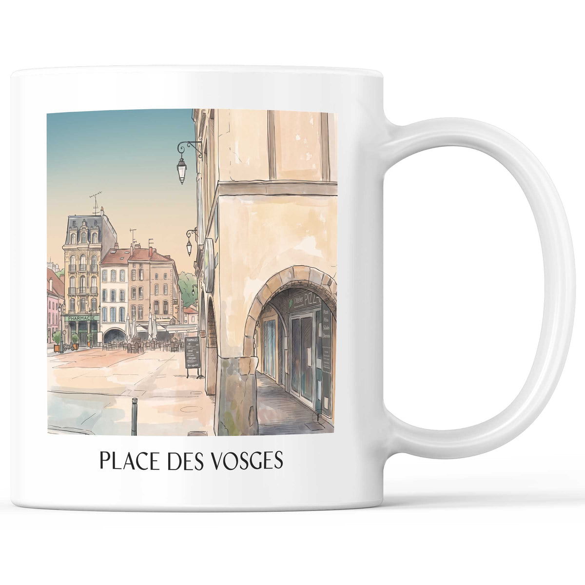Place des Vosges Kaffeebecher - Épinal - Frankreich Becher - Kaffeetasse im Aquarell Stil