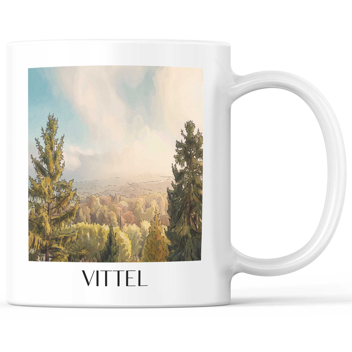 Vittel Kaffeebecher - Vosges - Frankreich Becher - Kaffeetasse im Aquarell Stil