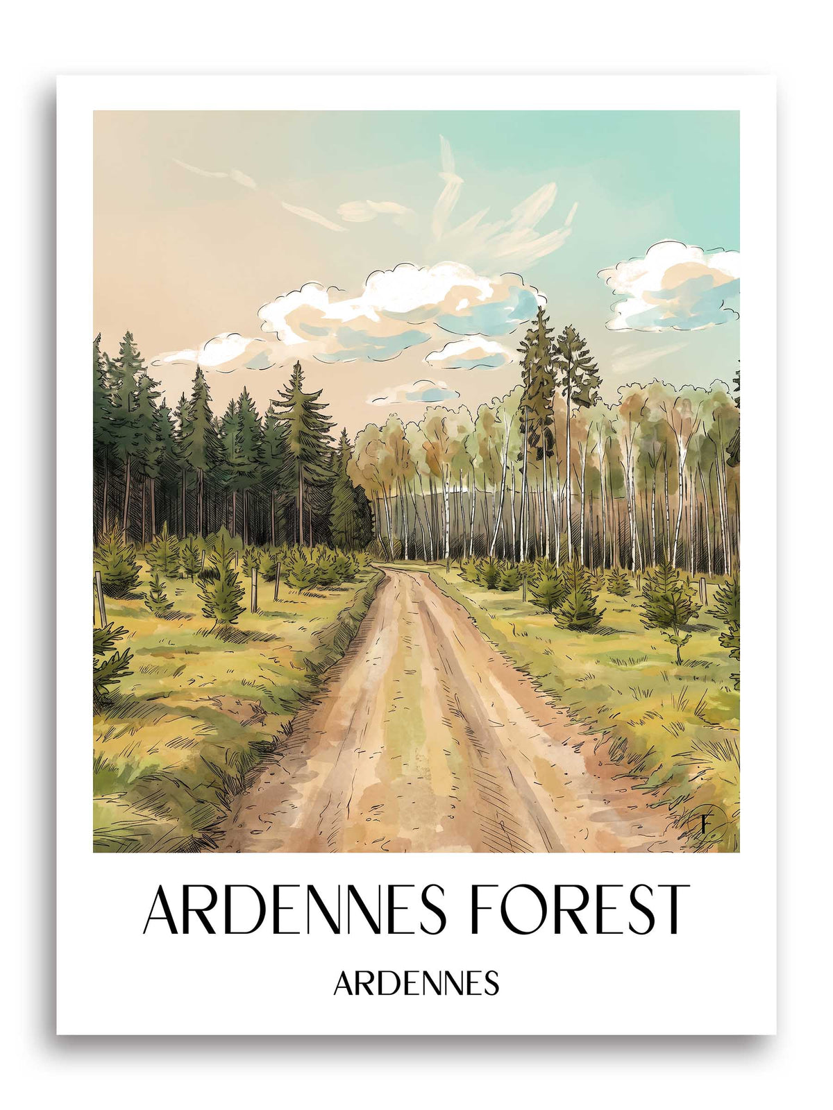 Forêt des Ardennes Poster - Ardennes - Frankreich Kunstdruck - Aquarell von A4 bis A1
