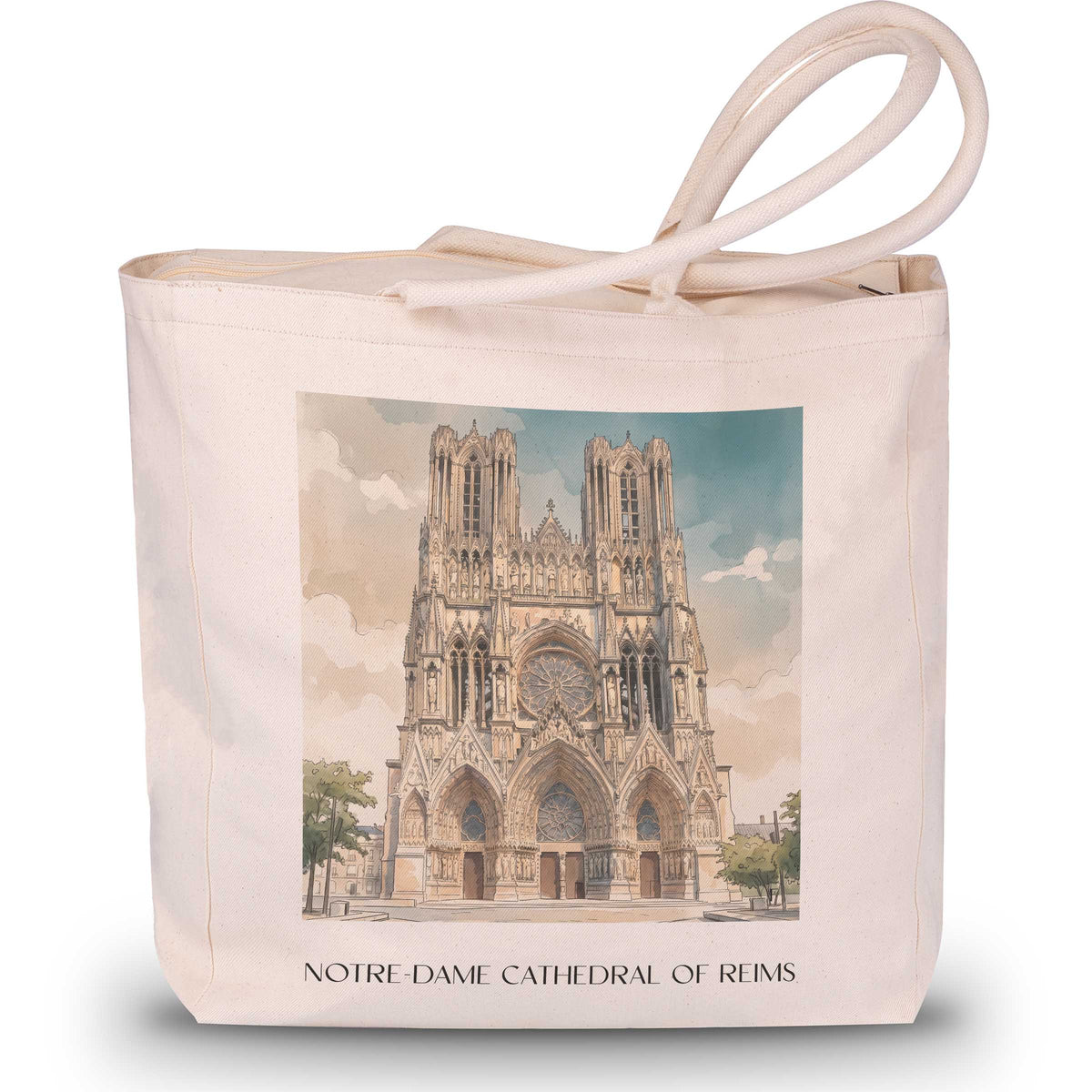 Cathédrale Notre-Dame Shopping Tasche - Reims - Frankreich Tote Bag - Einkaufstasche im Aquarell Stil