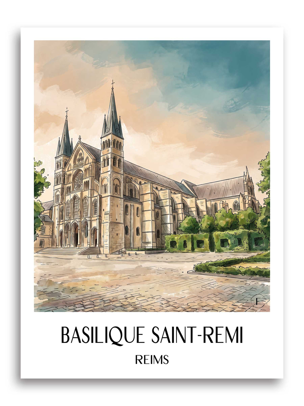 basilique-saint-remi-reims-frankreich-poster-aquarell