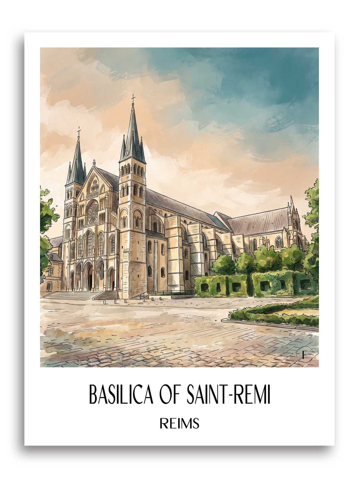 Basilique Saint-Remi Poster - Reims - Frankreich Kunstdruck - Aquarell von A4 bis A1