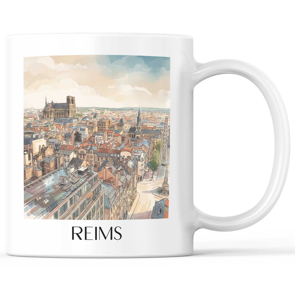 Reims Kaffeebecher - Champagne - Frankreich Becher - Kaffeetasse im Aquarell Stil