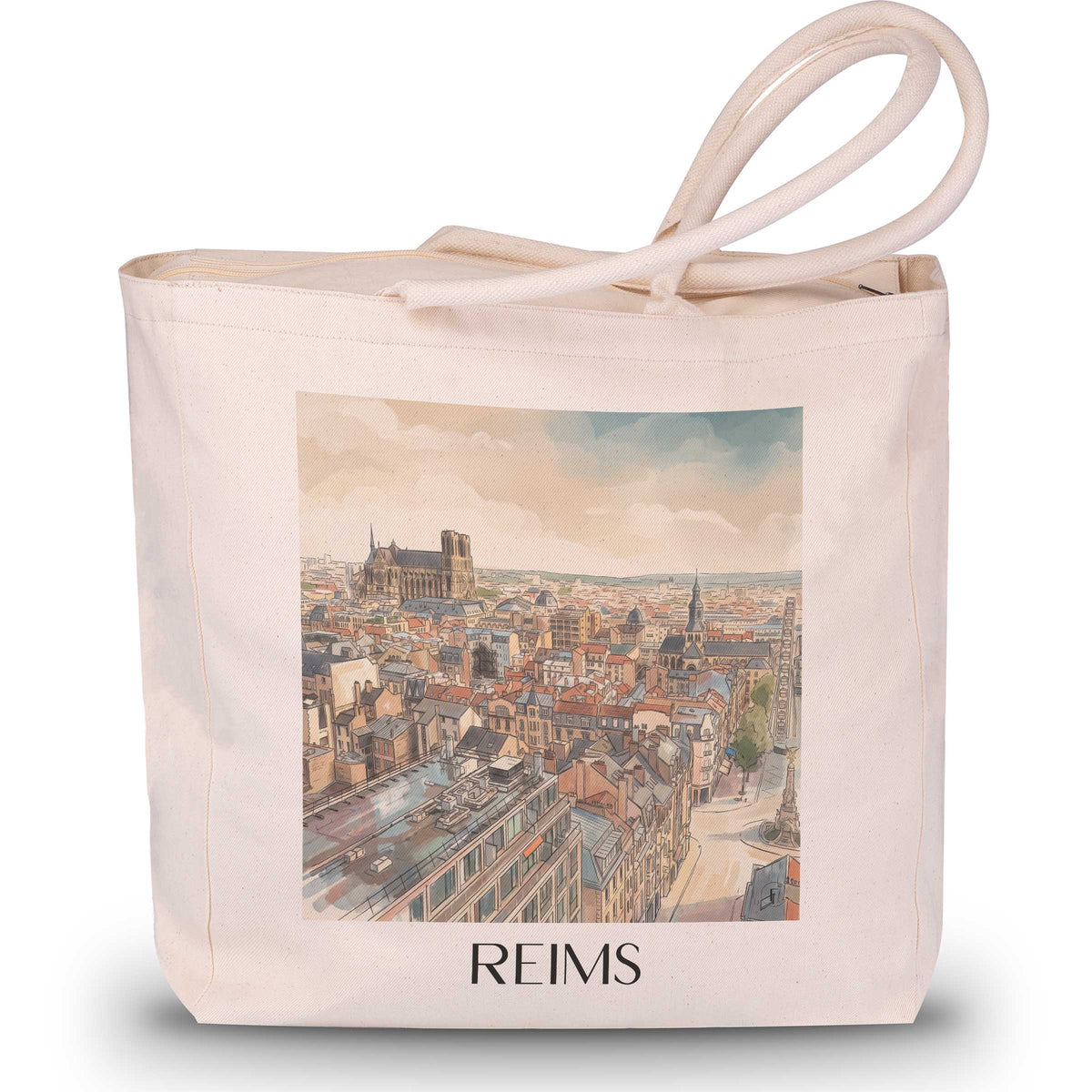 Reims Shopping Tasche - Champagne - Frankreich Tote Bag - Einkaufstasche im Aquarell Stil