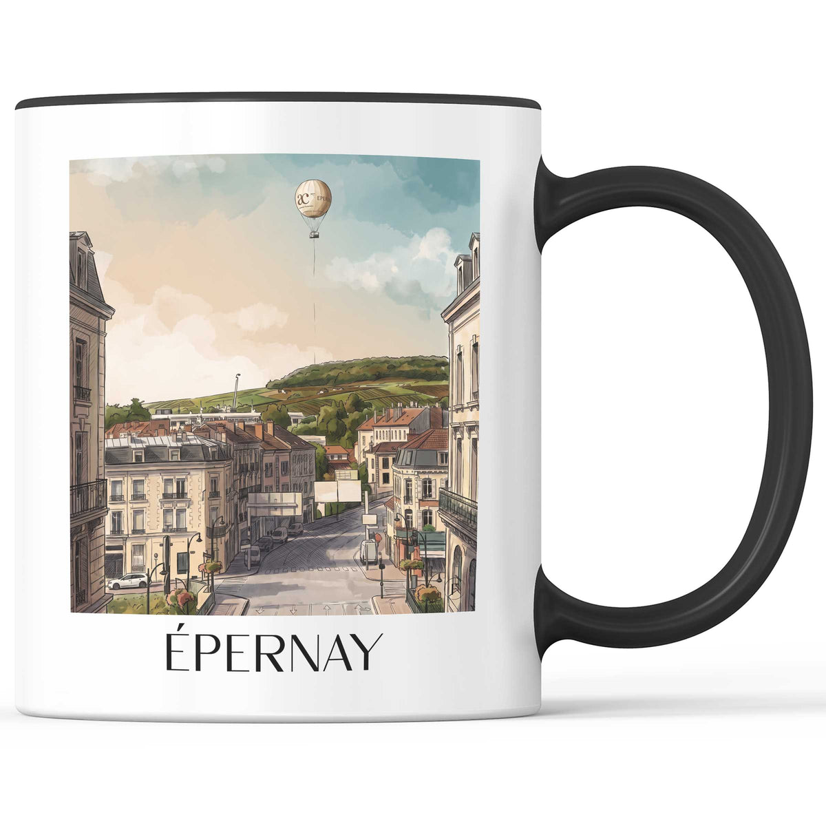 Épernay Kaffeebecher - Champagne - Frankreich Becher - Kaffeetasse im Aquarell Stil