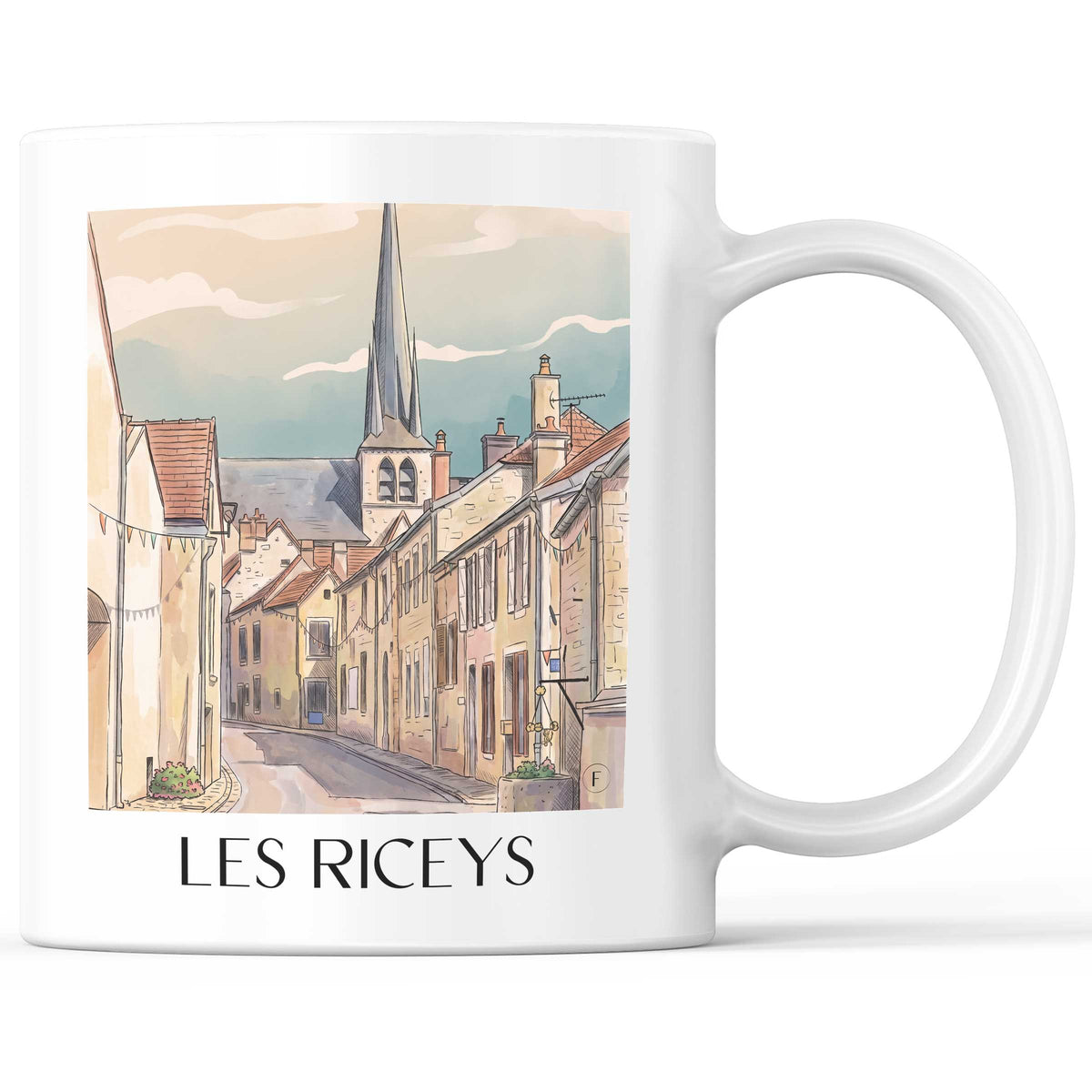 Les Riceys Kaffeebecher - Côte des Bar - Frankreich Becher - Kaffeetasse im Aquarell Stil