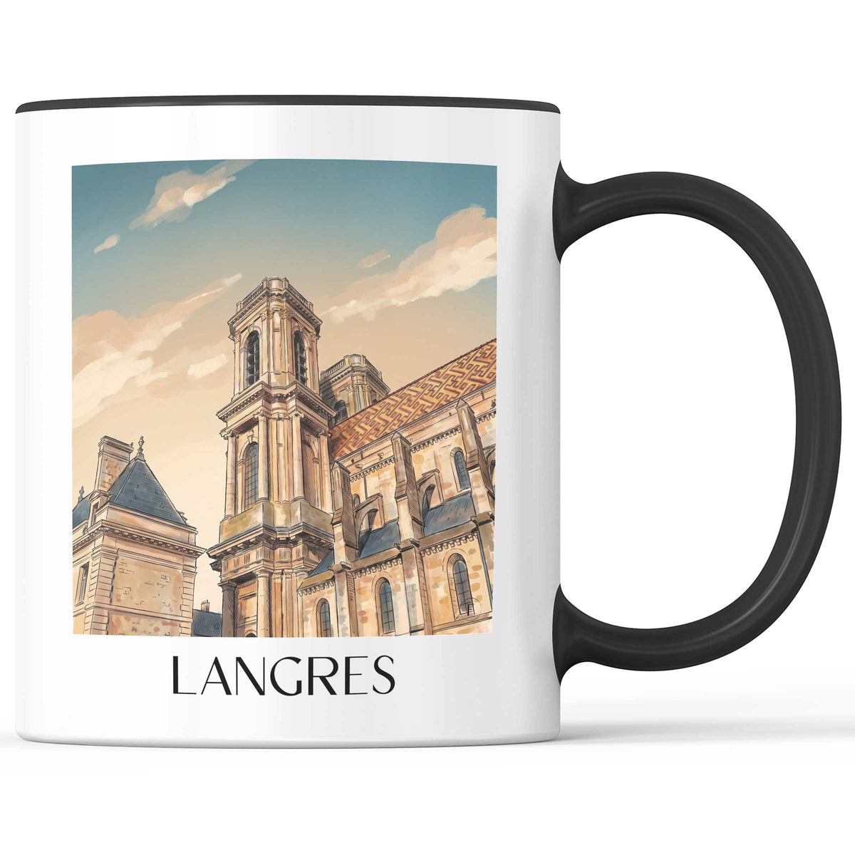 Langres Kaffeebecher - Haute-Marne - Frankreich Becher - Kaffeetasse im Aquarell Stil
