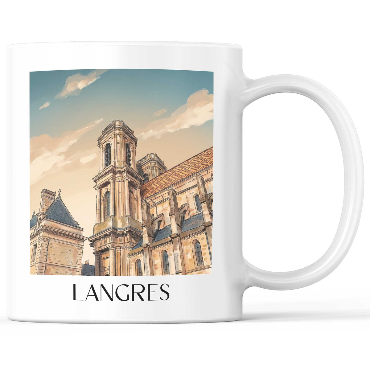 Langres Kaffeebecher - Haute-Marne - Frankreich Becher - Kaffeetasse im Aquarell Stil