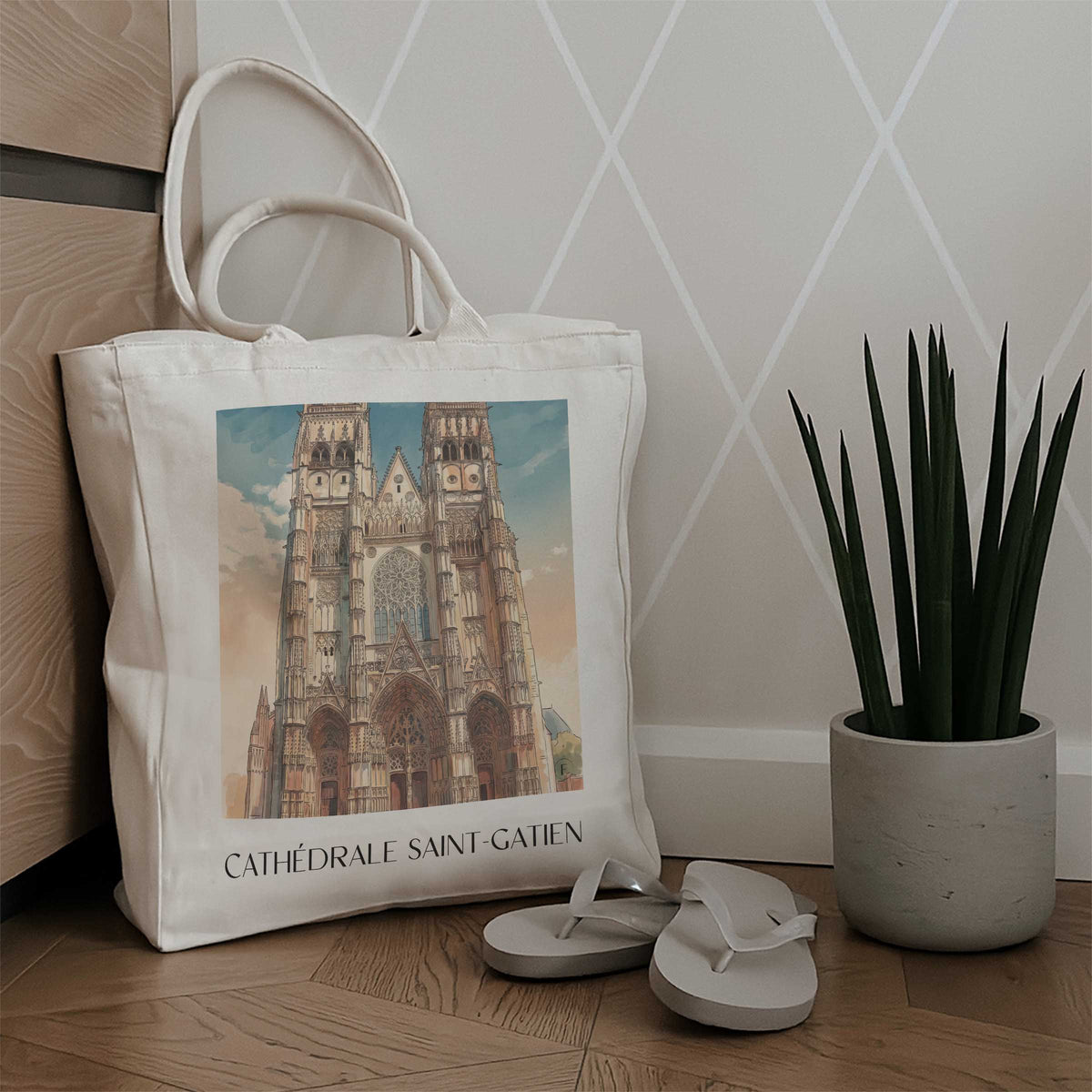 cathédrale-saint-gatien-tours-frankreich-einkaufstasche-aquarell