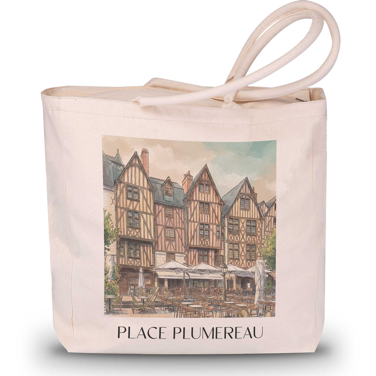 place-plumereau-tours-frankreich-einkaufstasche-aquarell