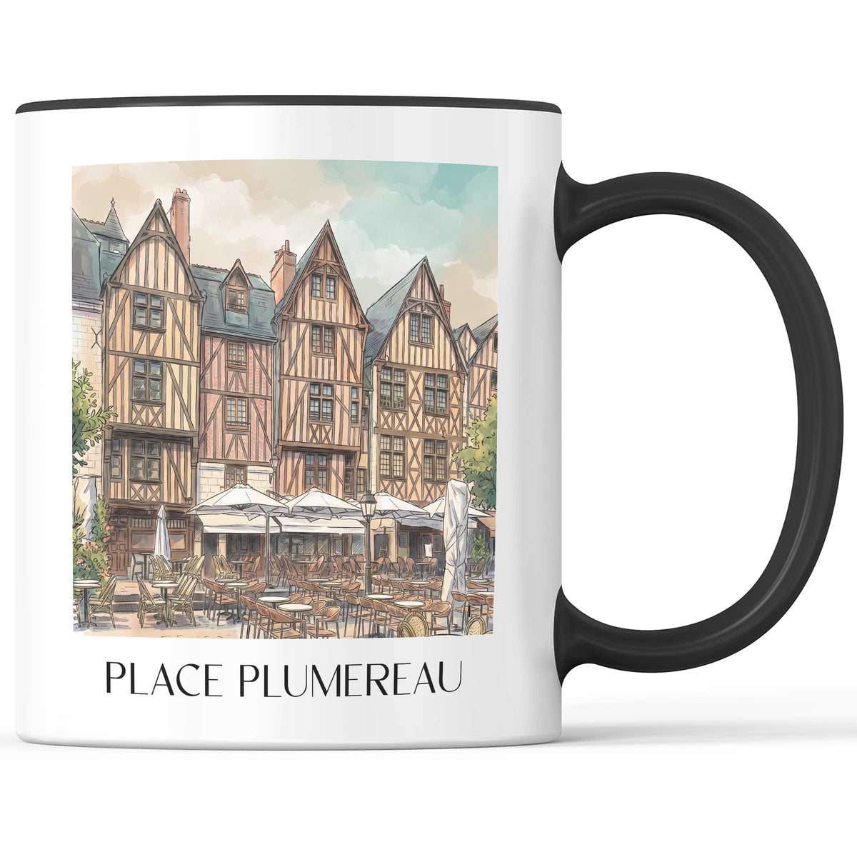place-plumereau-tours-frankreich-kaffeebecher-aquarell
