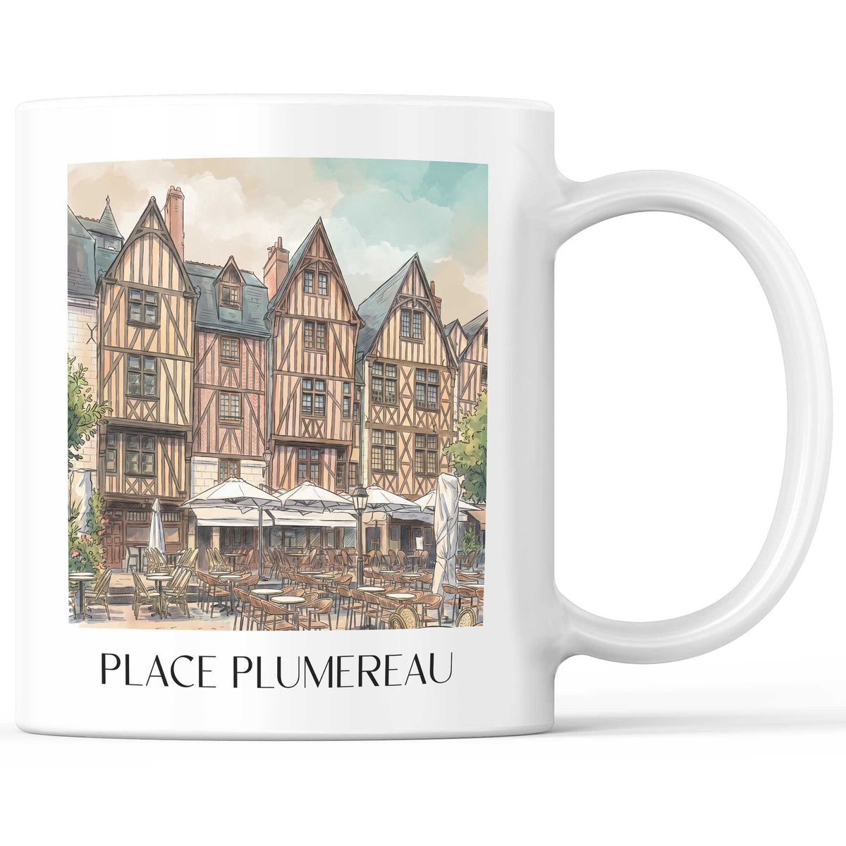 Place Plumereau Kaffeebecher - Tours - Frankreich Becher - Kaffeetasse im Aquarell Stil