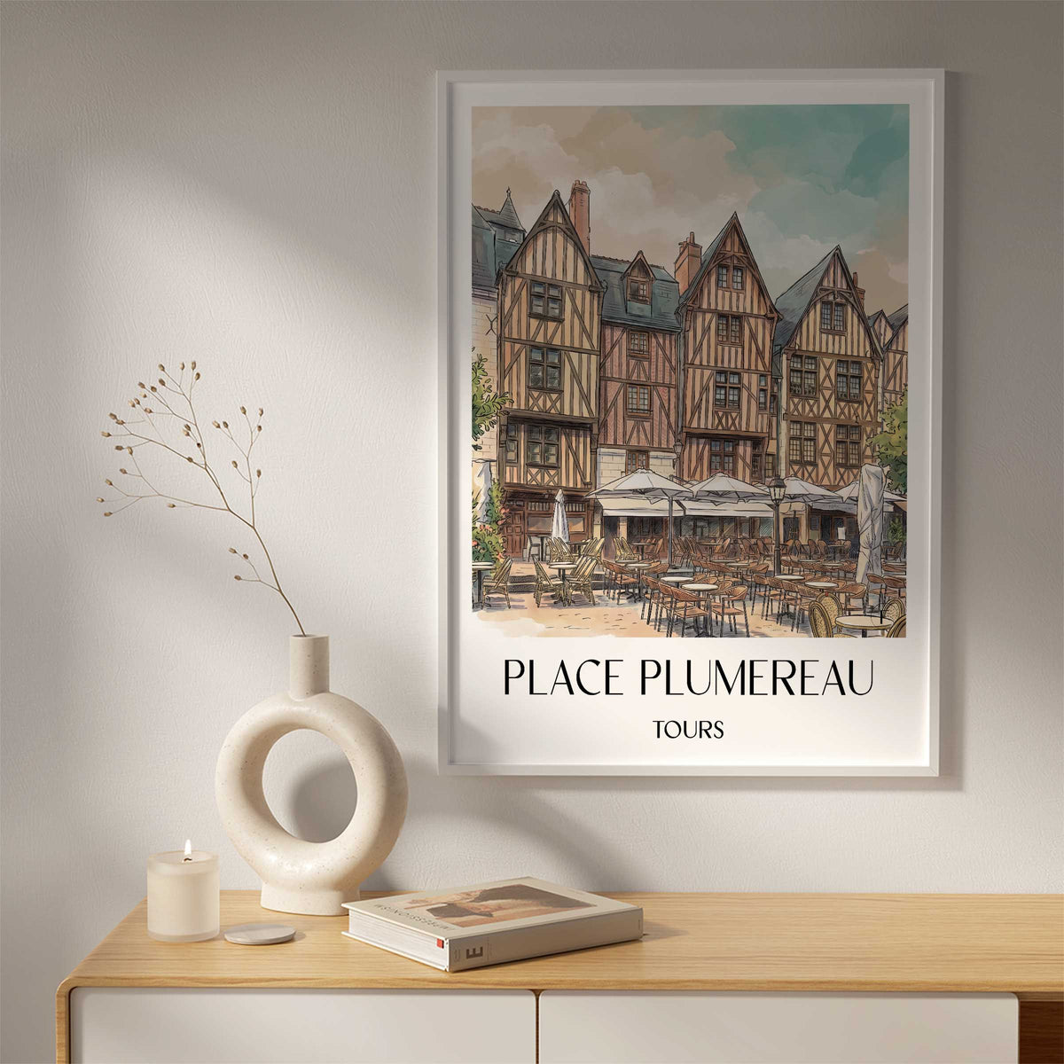place-plumereau-tours-frankreich-poster-aquarell