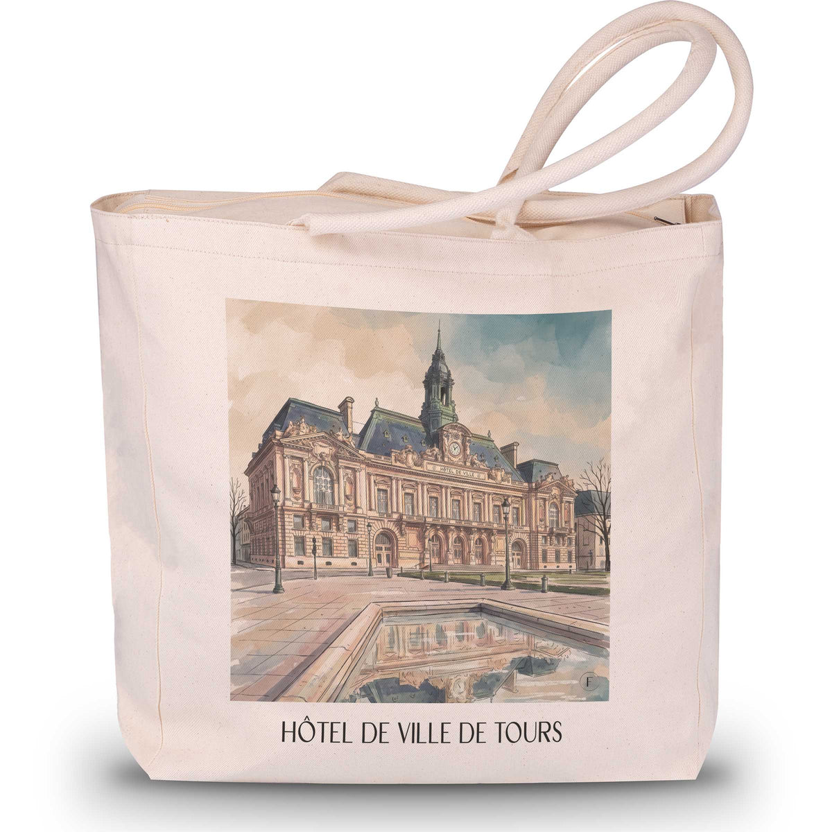 hôtel-de-ville-de-tours-val-de-loire-frankreich-einkaufstasche-aquarell