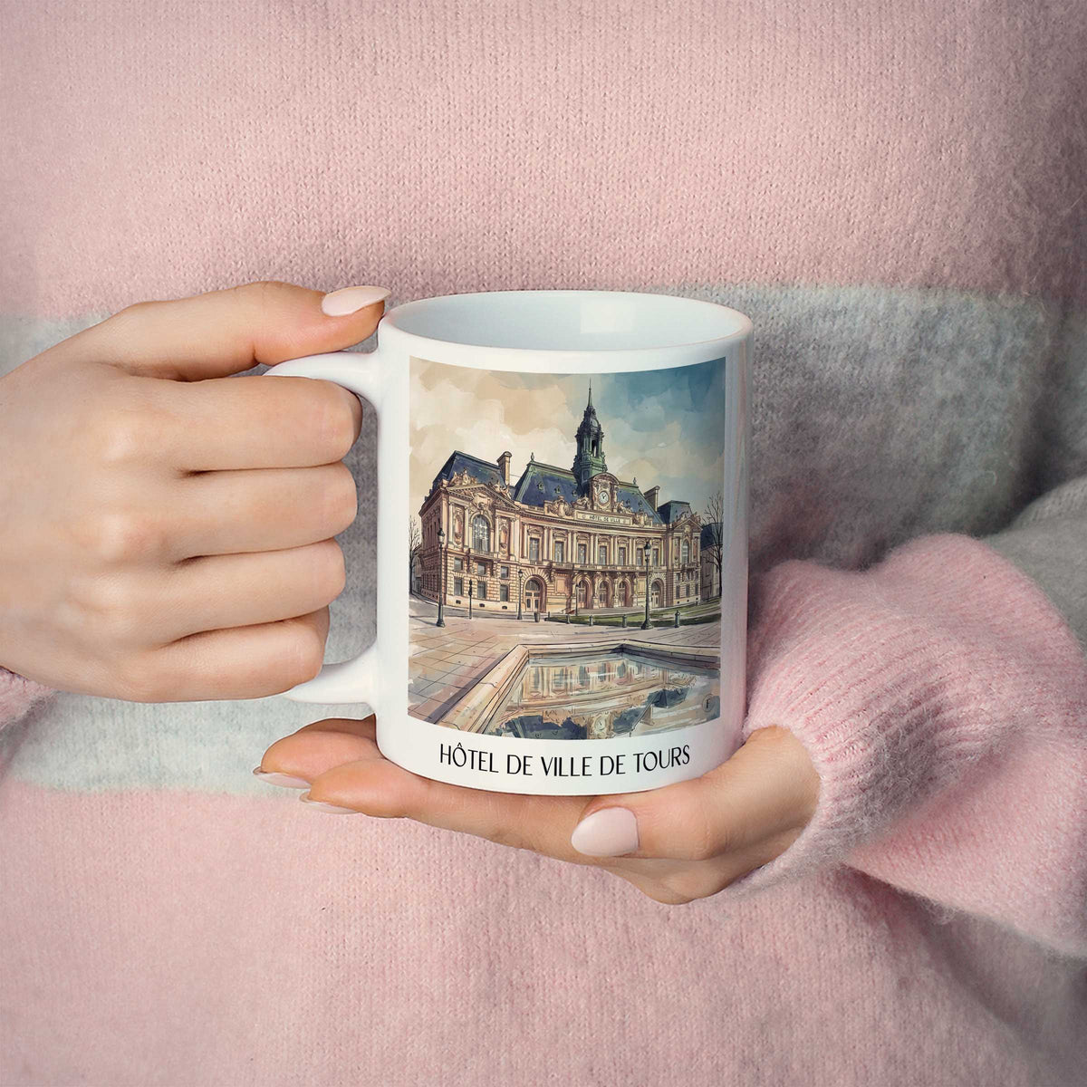 hôtel-de-ville-de-tours-val-de-loire-frankreich-kaffeebecher-aquarell