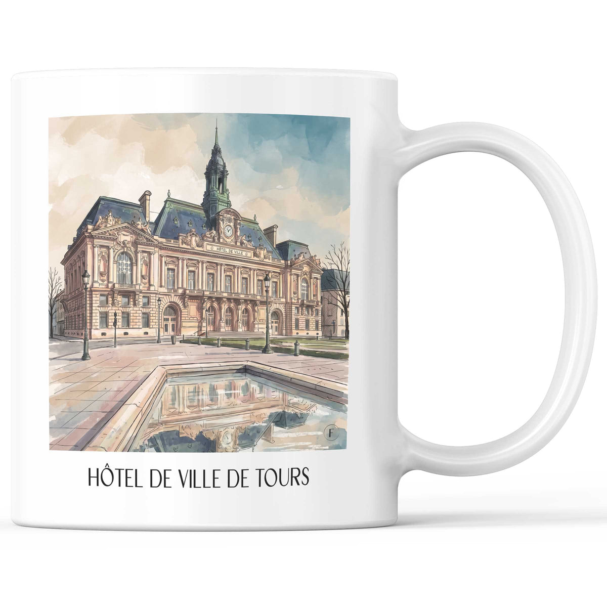 Hôtel de Ville de Tours Kaffeebecher - Val de Loire - Frankreich Becher - Kaffeetasse im Aquarell Stil
