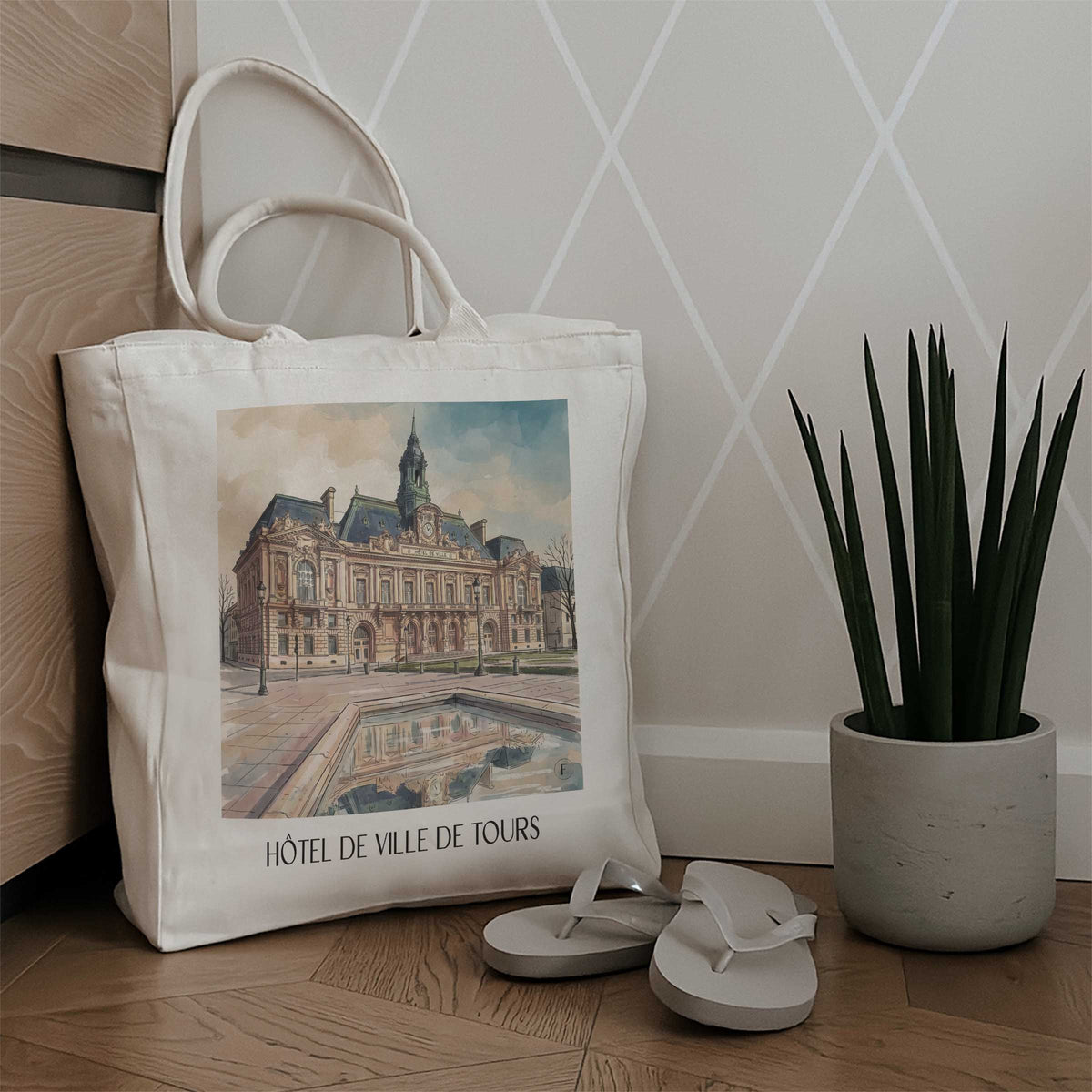 hôtel-de-ville-de-tours-val-de-loire-frankreich-einkaufstasche-aquarell