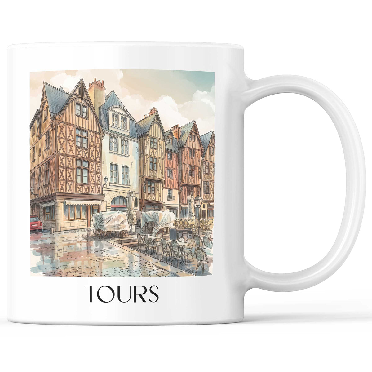 Tours Kaffeebecher - Val de Loire - Frankreich Becher - Kaffeetasse im Aquarell Stil
