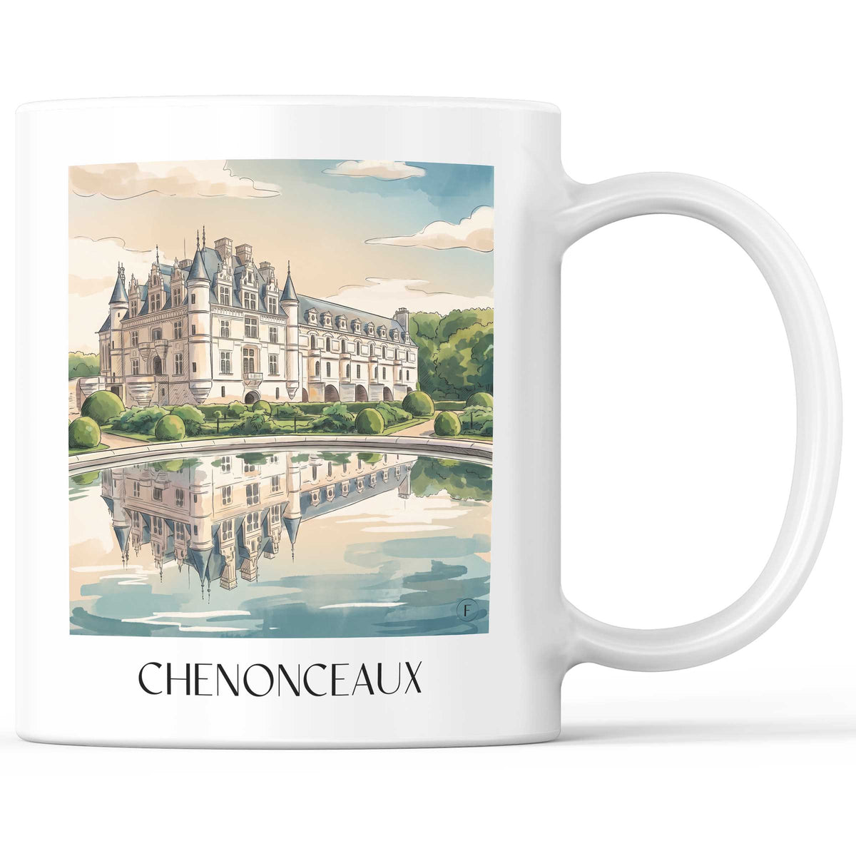 Chenonceaux Kaffeebecher - Val de Loire - Frankreich Becher - Kaffeetasse im Aquarell Stil