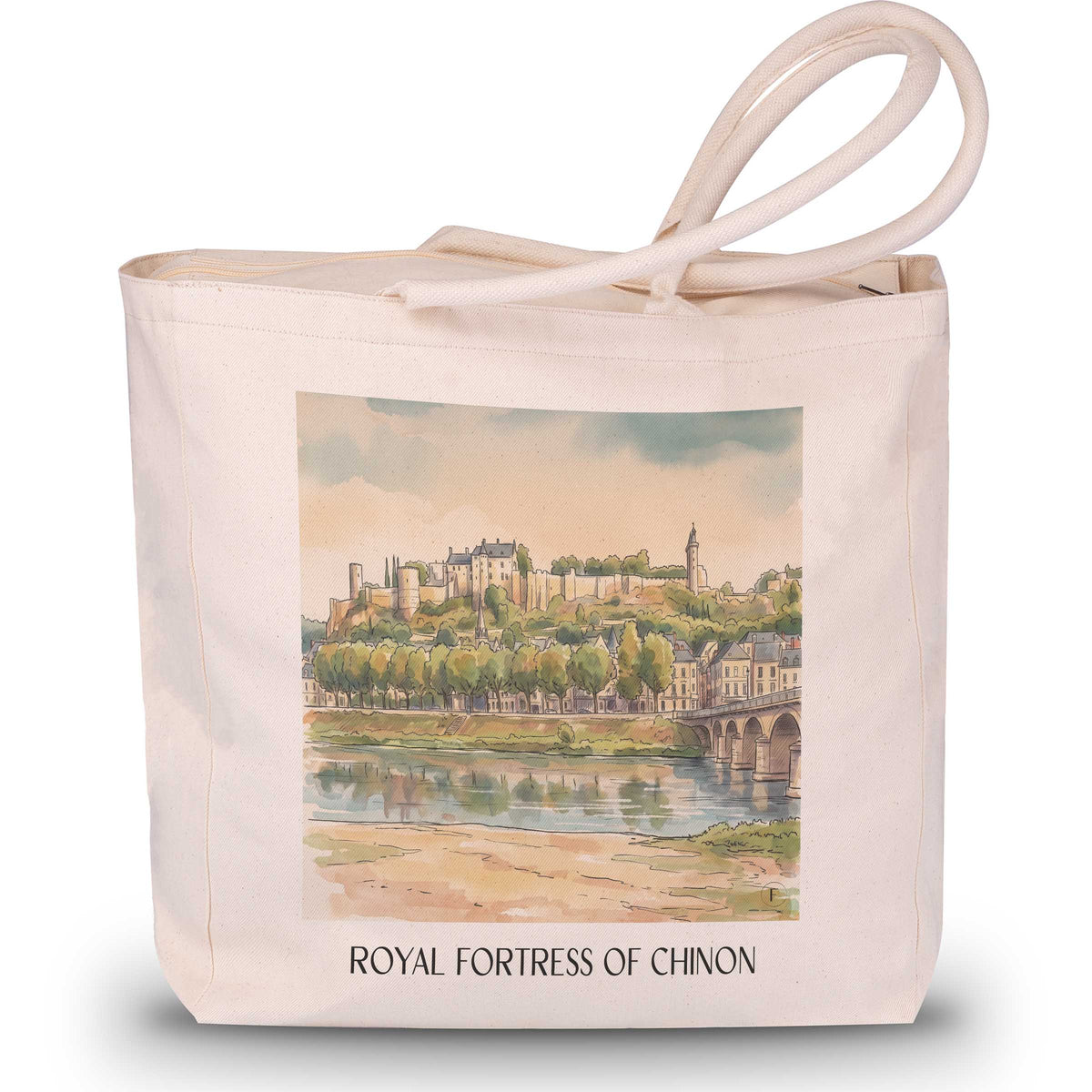 Forteresse Royale de Chinon Shopping Tasche - Chinon - Frankreich Tote Bag - Einkaufstasche im Aquarell Stil
