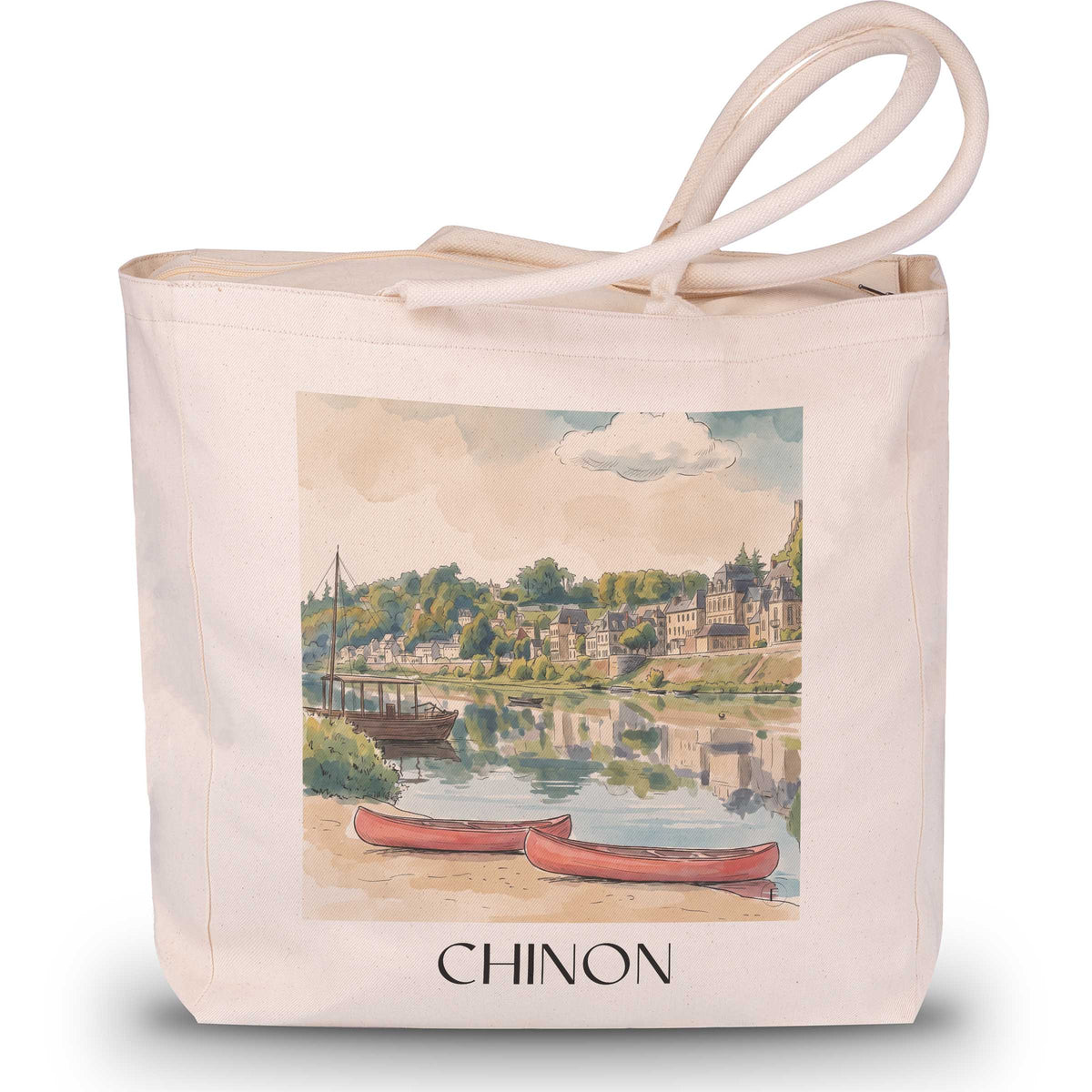 chinon-val-de-loire-frankreich-einkaufstasche-aquarell