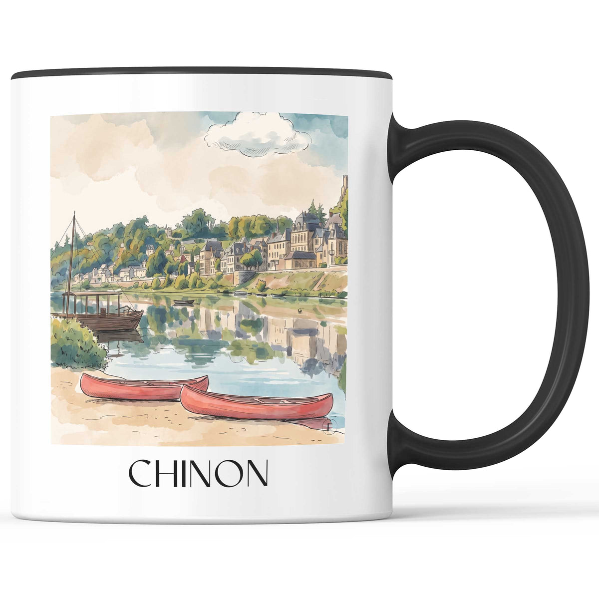 chinon-val-de-loire-frankreich-kaffeebecher-aquarell