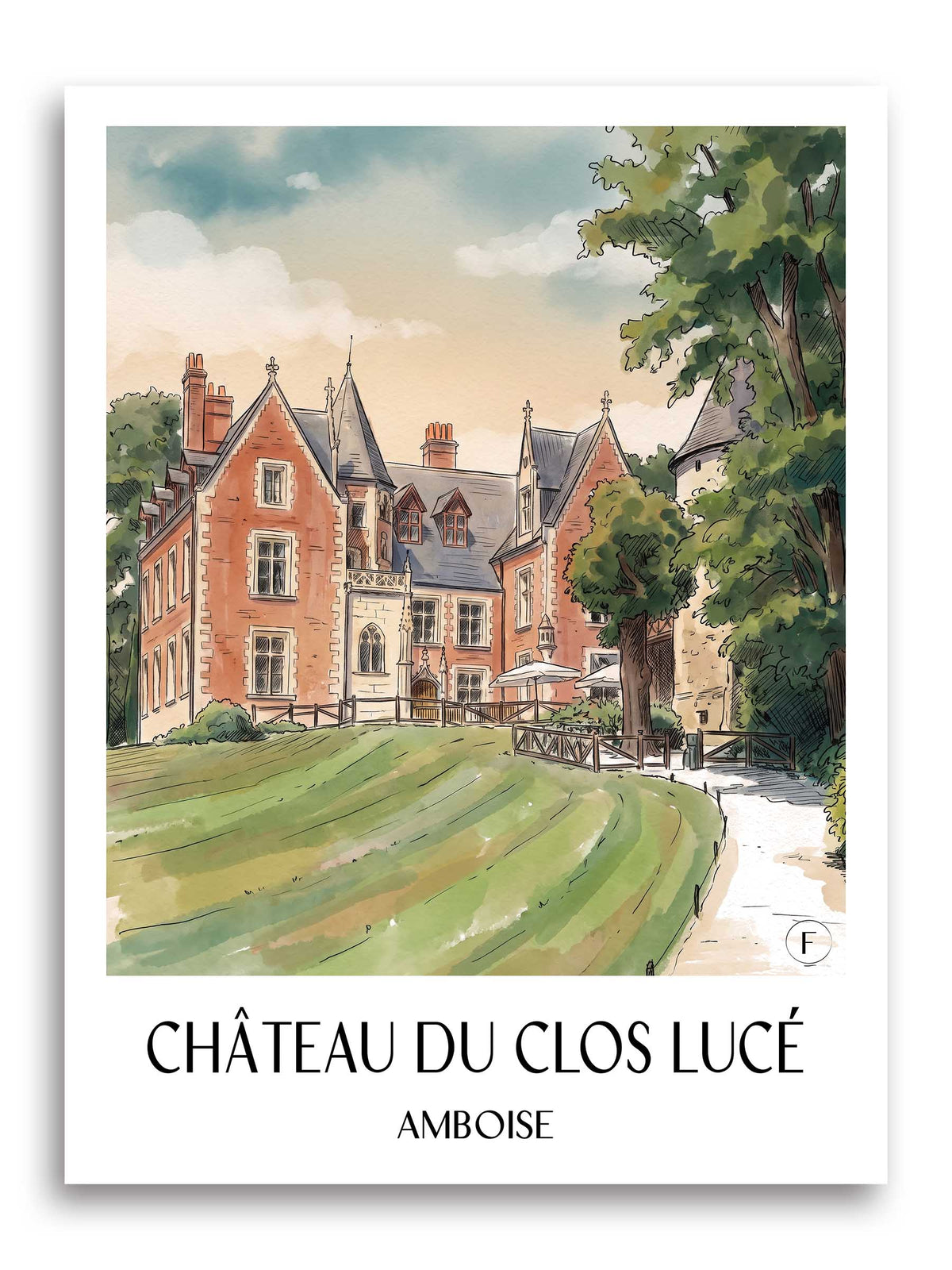 château-du-clos-lucé-amboise-frankreich-poster-aquarell