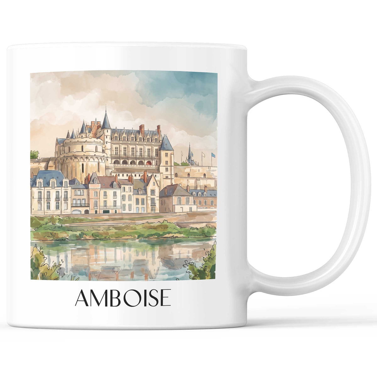 Amboise Kaffeebecher - Val de Loire - Frankreich Becher - Kaffeetasse im Aquarell Stil
