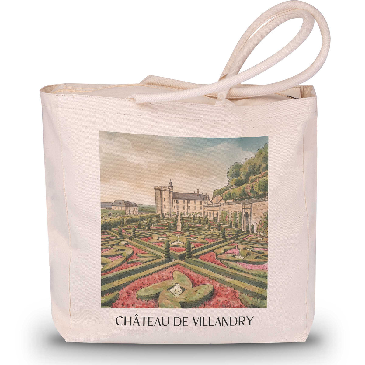 château-de-villandry-val-de-loire-frankreich-einkaufstasche-aquarell