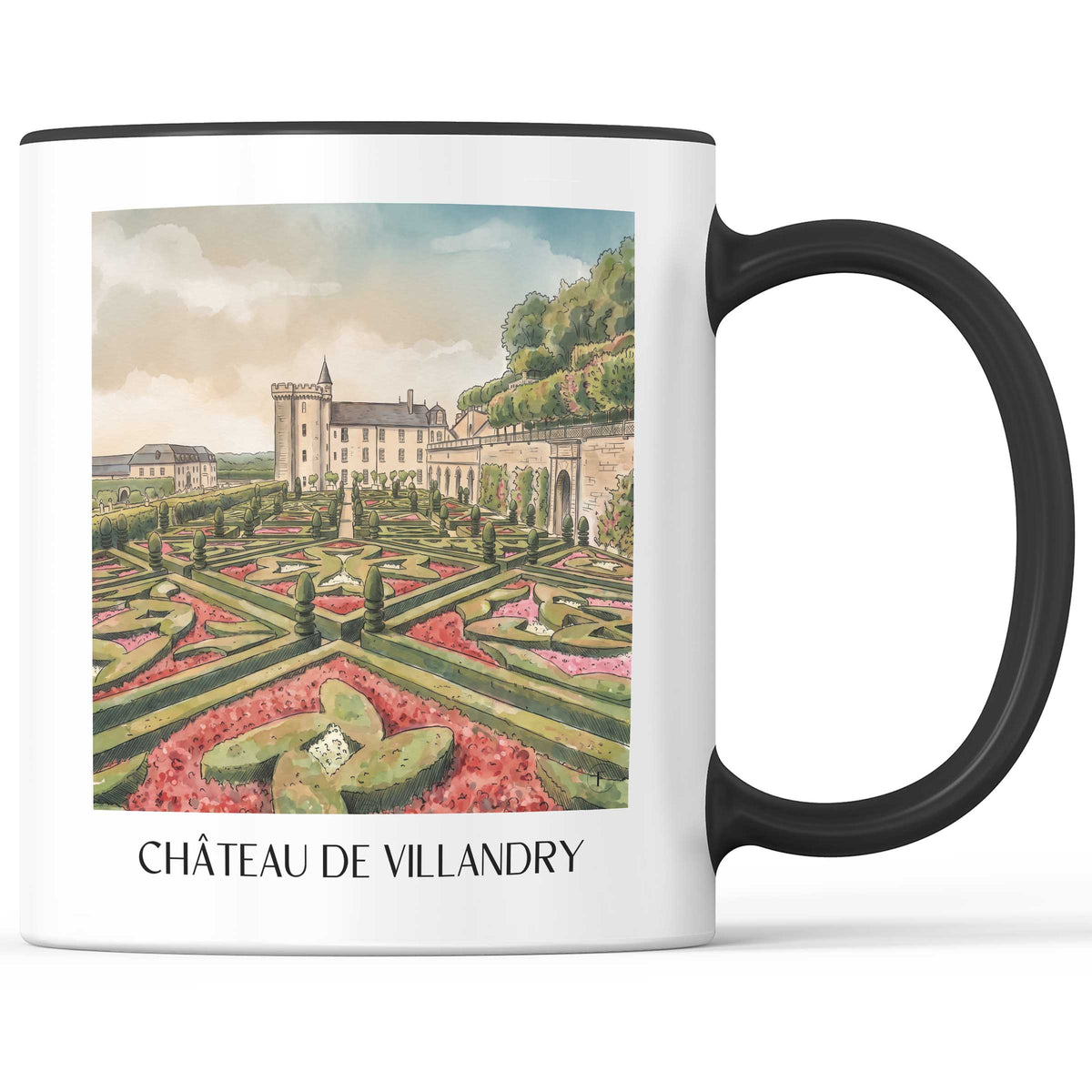château-de-villandry-val-de-loire-frankreich-kaffeebecher-aquarell