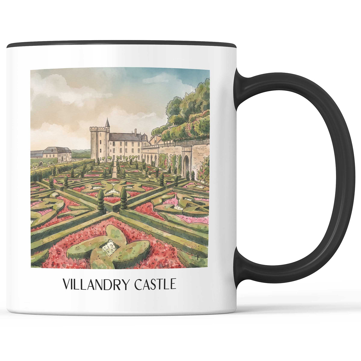 Château de Villandry Kaffeebecher - Val de Loire - Frankreich Becher - Kaffeetasse im Aquarell Stil