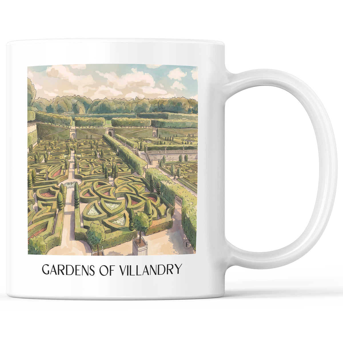 Jardins de Villandry Kaffeebecher - Val de Loire - Frankreich Becher - Kaffeetasse im Aquarell Stil