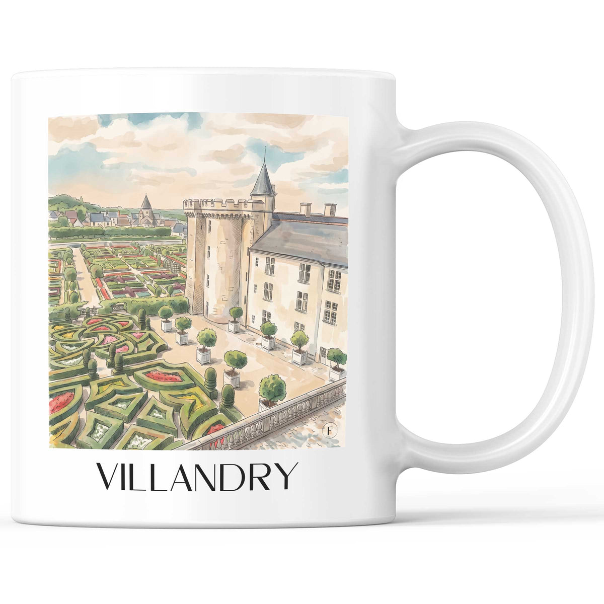 Villandry Kaffeebecher - Val de Loire - Frankreich Becher - Kaffeetasse im Aquarell Stil