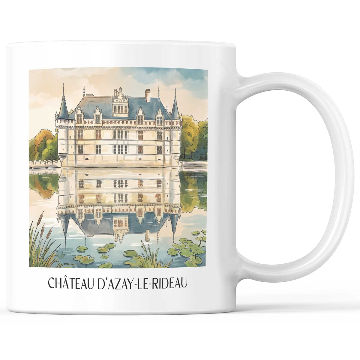 Château d'Azay-le-Rideau Kaffeebecher - Val de Loire - Frankreich Becher - Kaffeetasse im Aquarell Stil