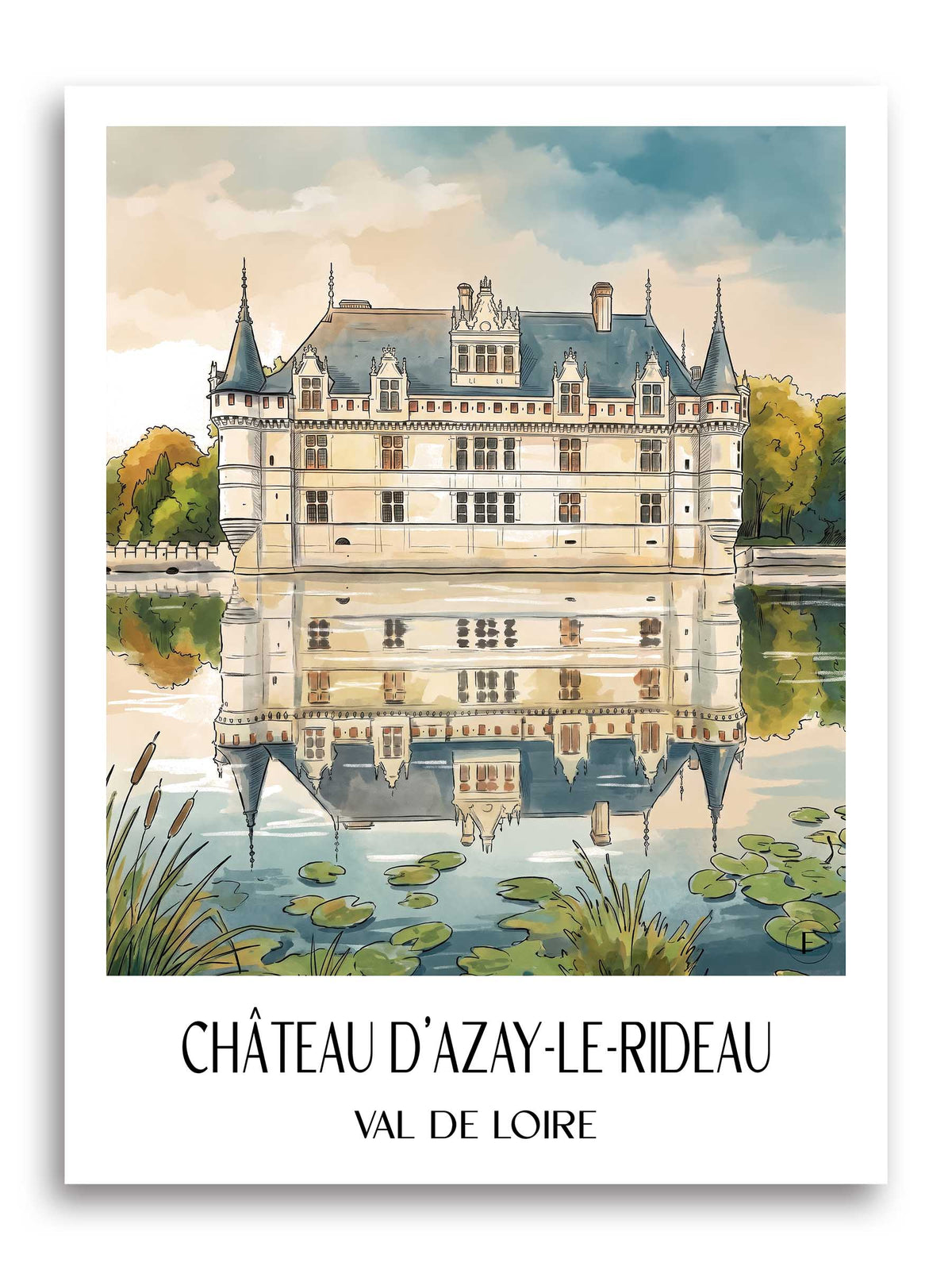 château-d'azay-le-rideau-val-de-loire-frankreich-poster-aquarell