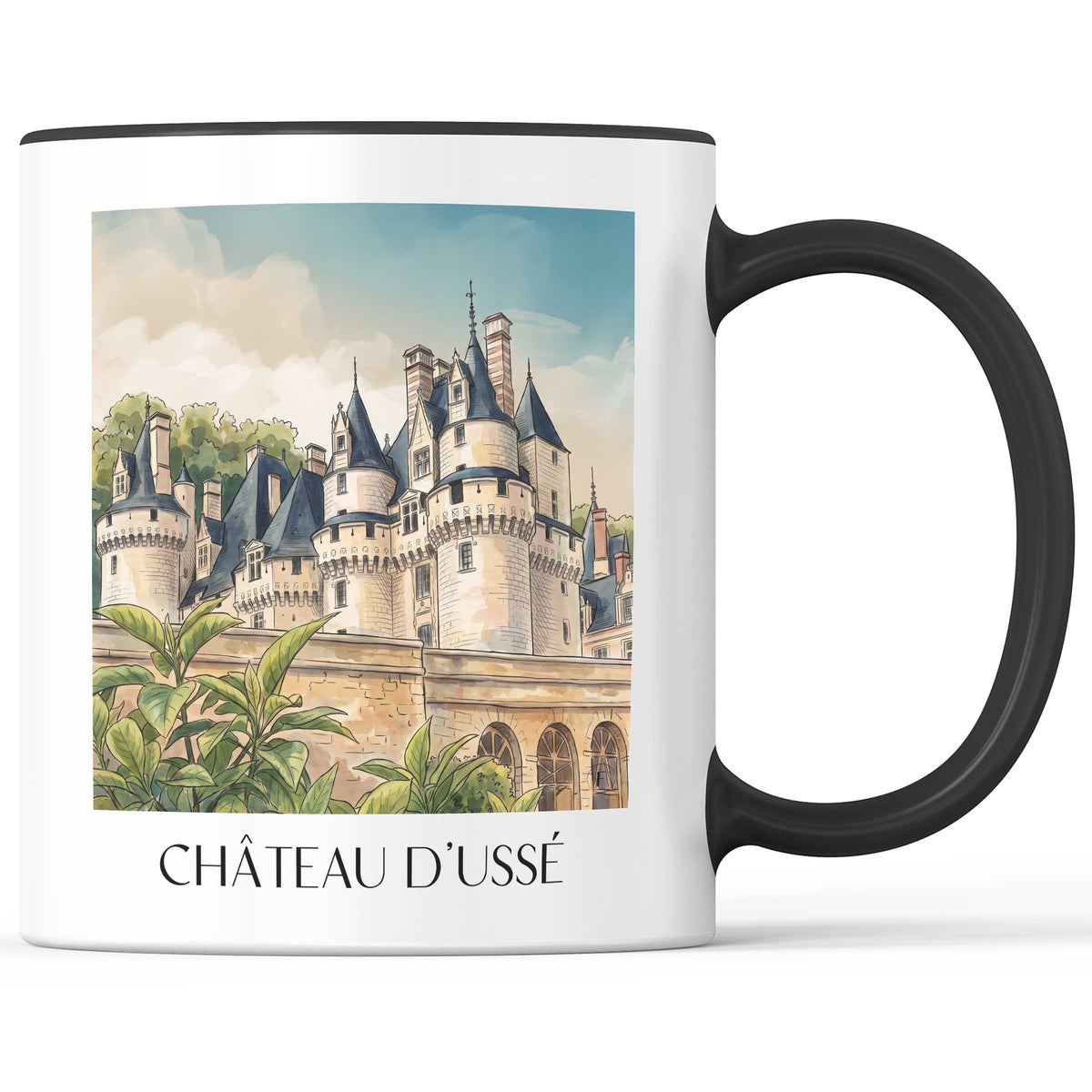 château-d'ussé-rigny-ussé-frankreich-kaffeebecher-aquarell