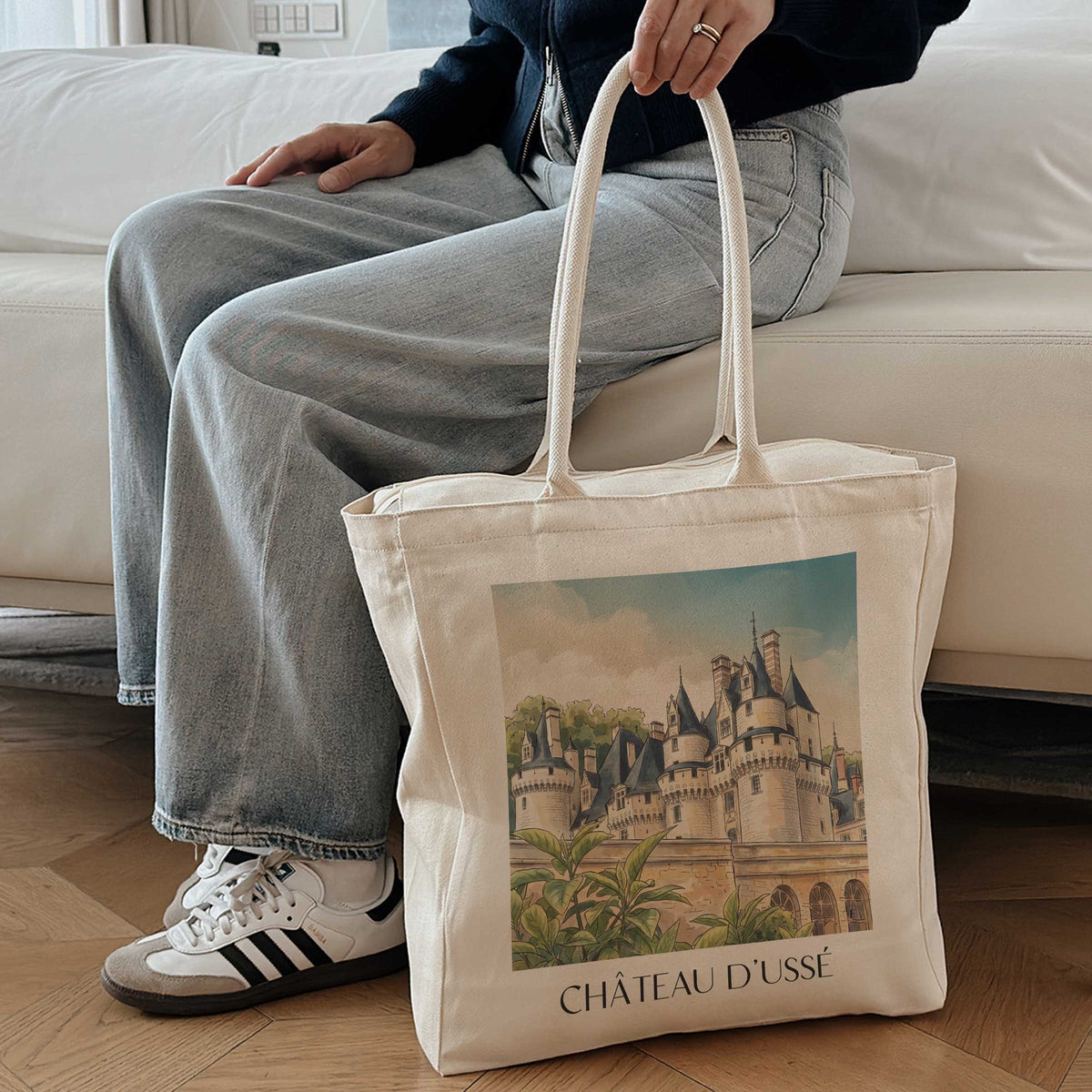 château-d'ussé-rigny-ussé-frankreich-einkaufstasche-aquarell